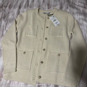 NWT Zara Cream Cardigan Sweater with Gold Buttons